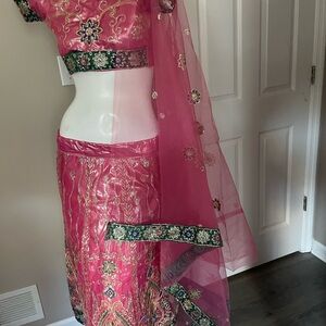 Elegant Pink Embroidered Women's Skirt Set